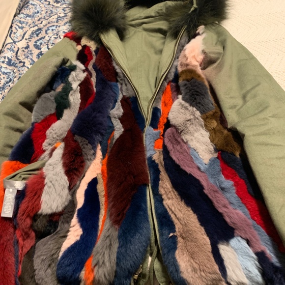 Aqua Capsule Macys Fur Parka !!! Beautiful sz Small oversized reversible!!! - Picture 3 of 7
